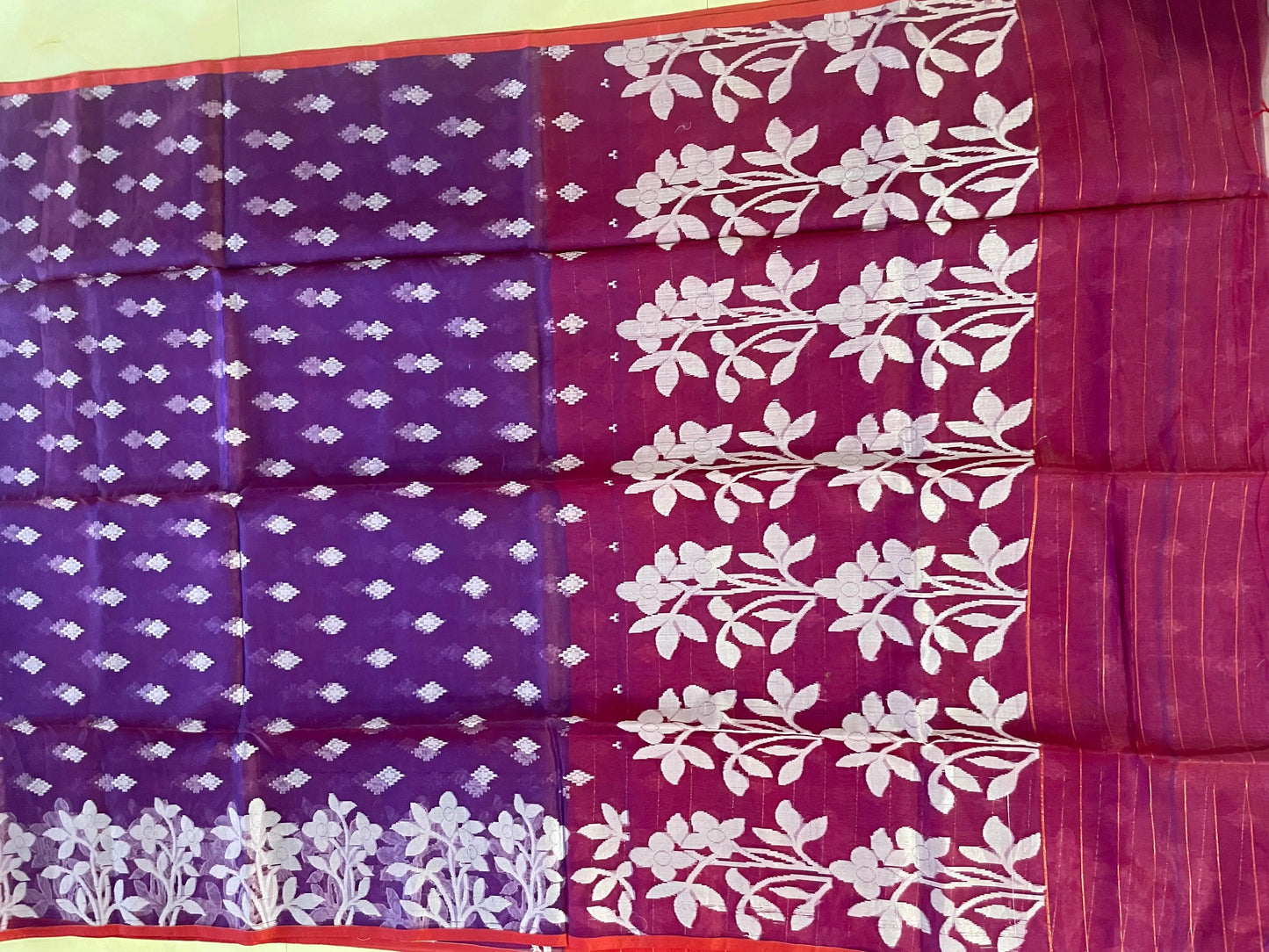 RedMuslin jamdani saree with blouse Putul's Fashion