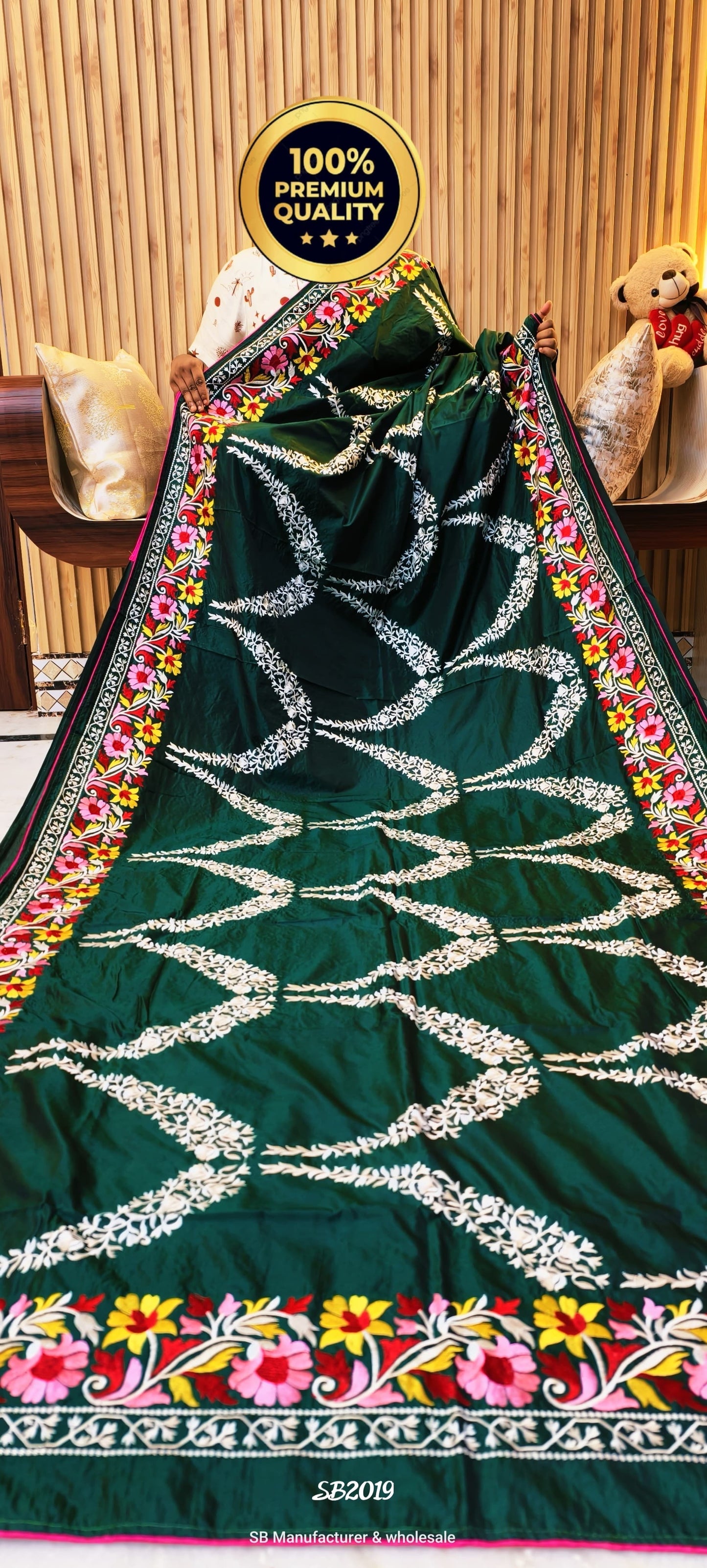 Parsi embroidery on blended Bangalore silk saree