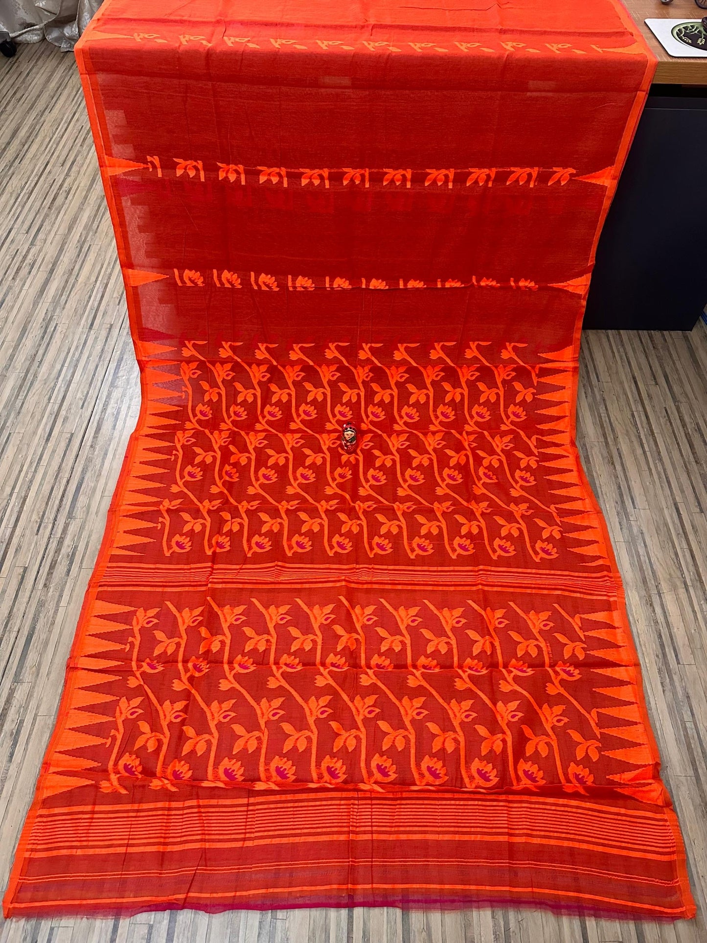 Soft gap dhakai bengal jamdani saree - Orange