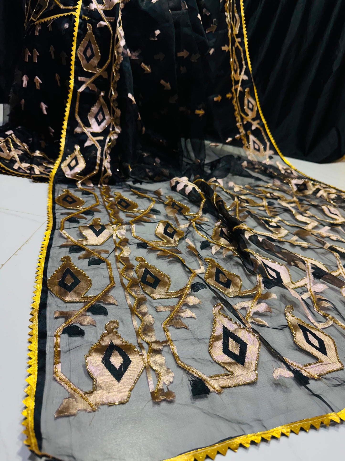 Kardana work on muslin jamdani saree