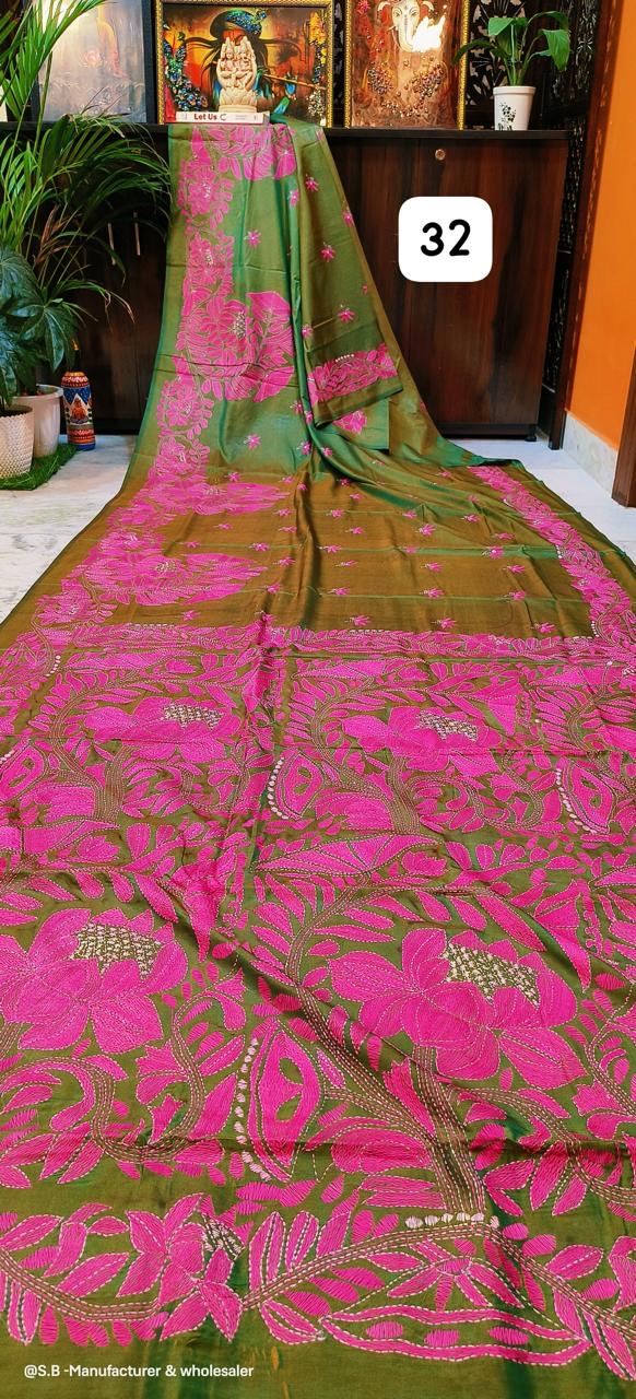 Kantha stitch on blended Bangalore silk - Kantha stich