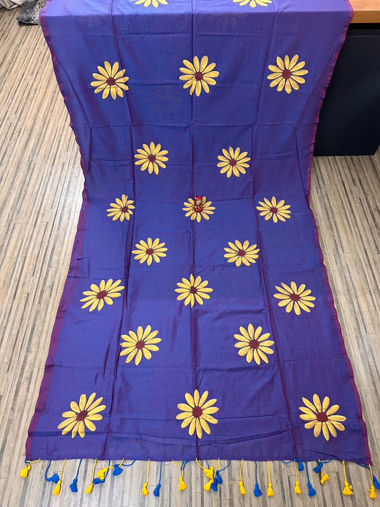 250 gram weight handpainted mul cotton saree dual tone - mal