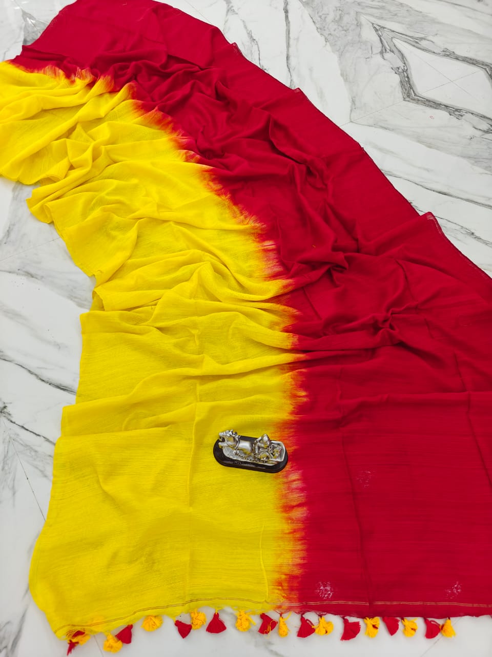 Wash Motka silk saree of dual colour silk mark certified - Yellow - motka silk