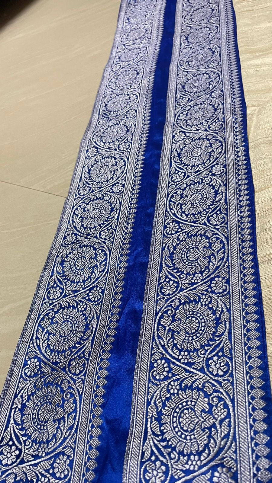 Royal Blue Bengali Script Gicha Silk Saree