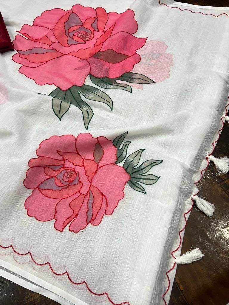 Linen digital print saree