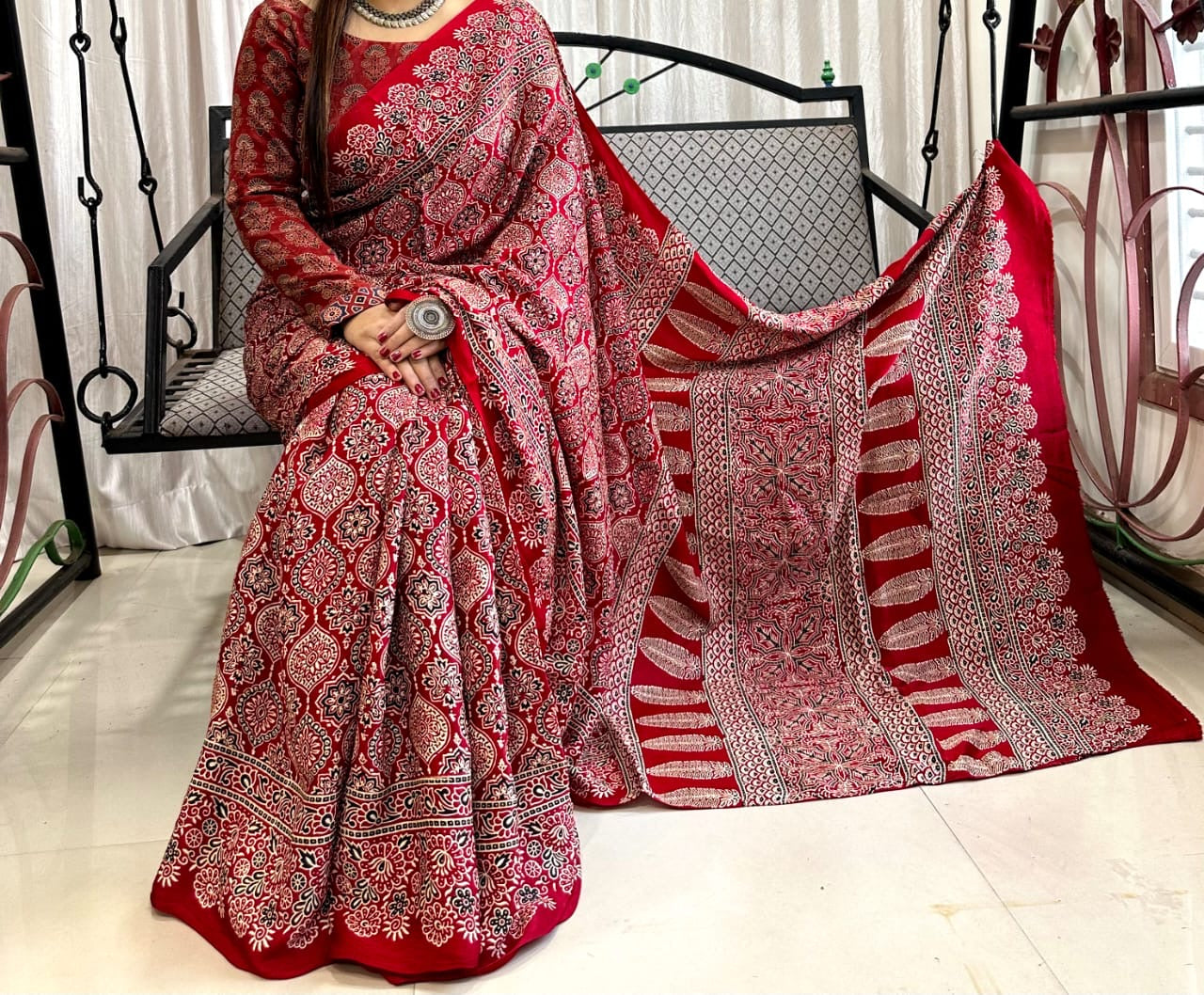 Modal silk saree Ajrakh print from Ajrakhpur