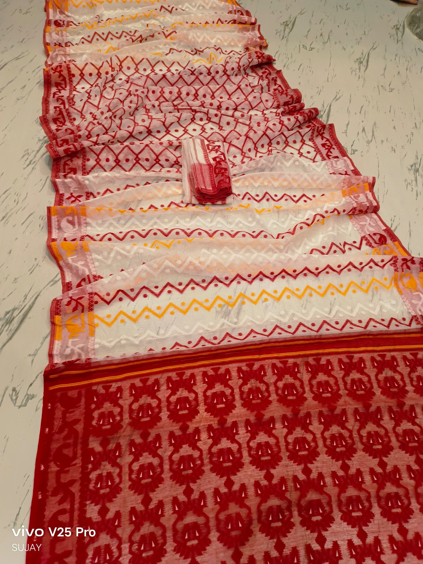 Puja special soft dhakai jamdani saree