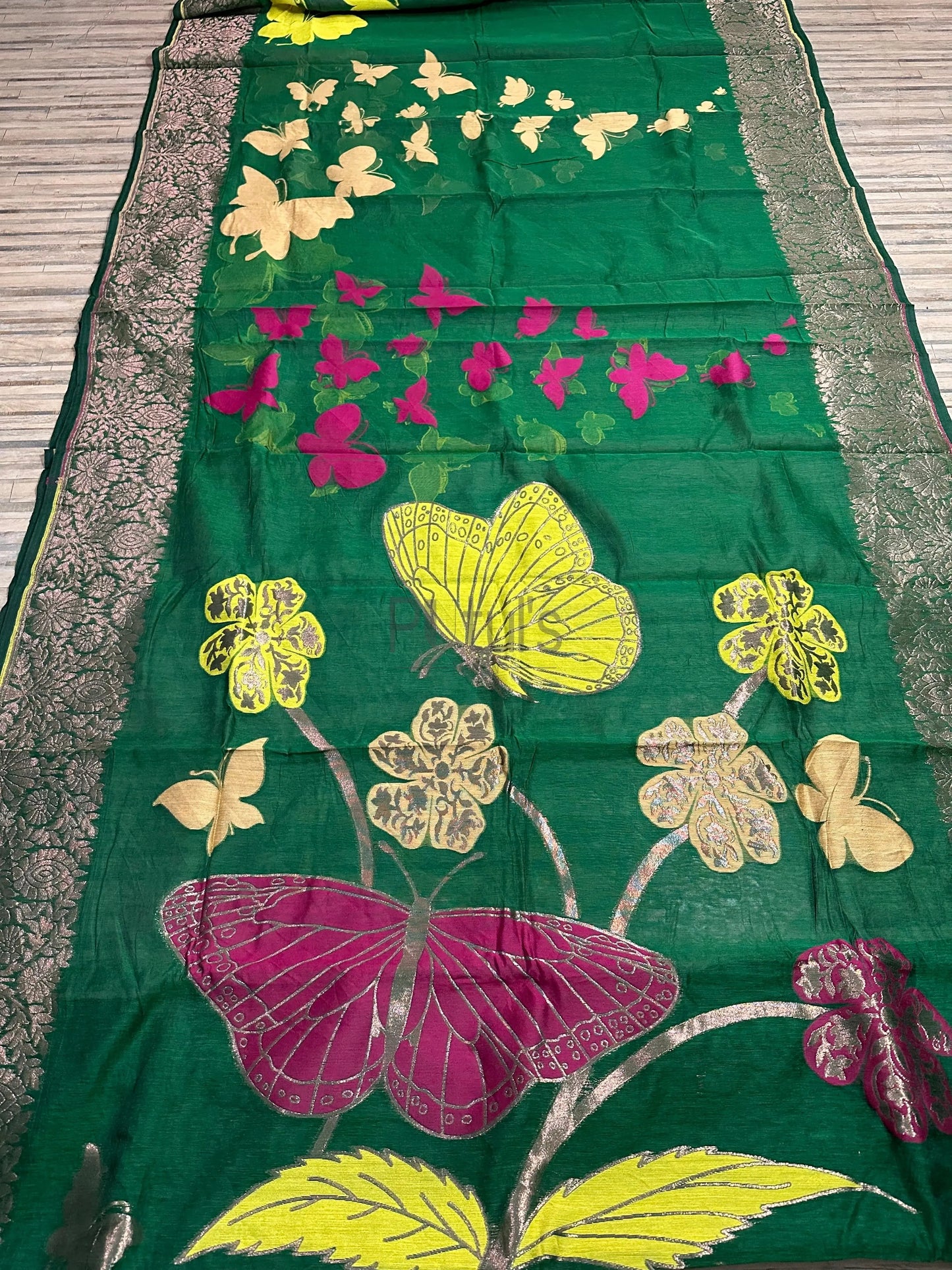 Bottle green butterfly 🦋 jamdani Putul's Fashion