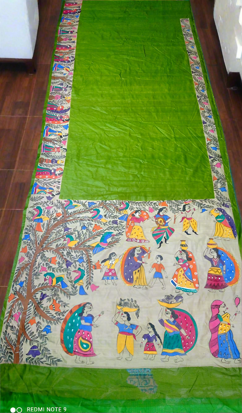 Madhubani hand painting tussar saree