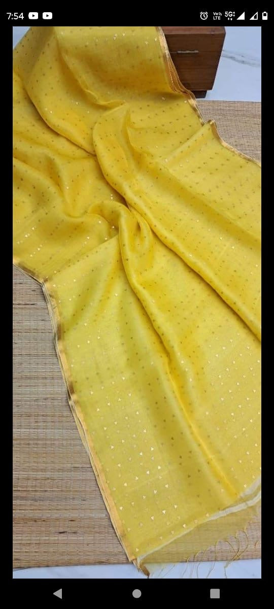 Muslin jamdani with sequins weaving saree - Yellow