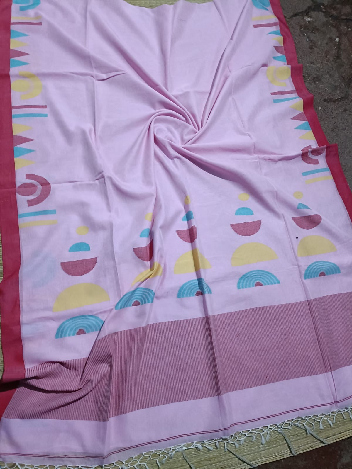 Premium quality cotton Jamdani saree for puja BP - Pink