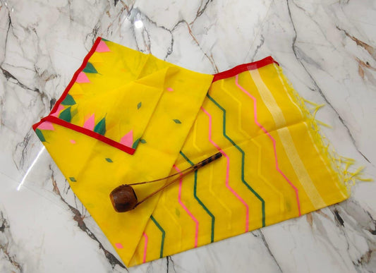 Muslin jamdani saree of Bengal yellow yellow