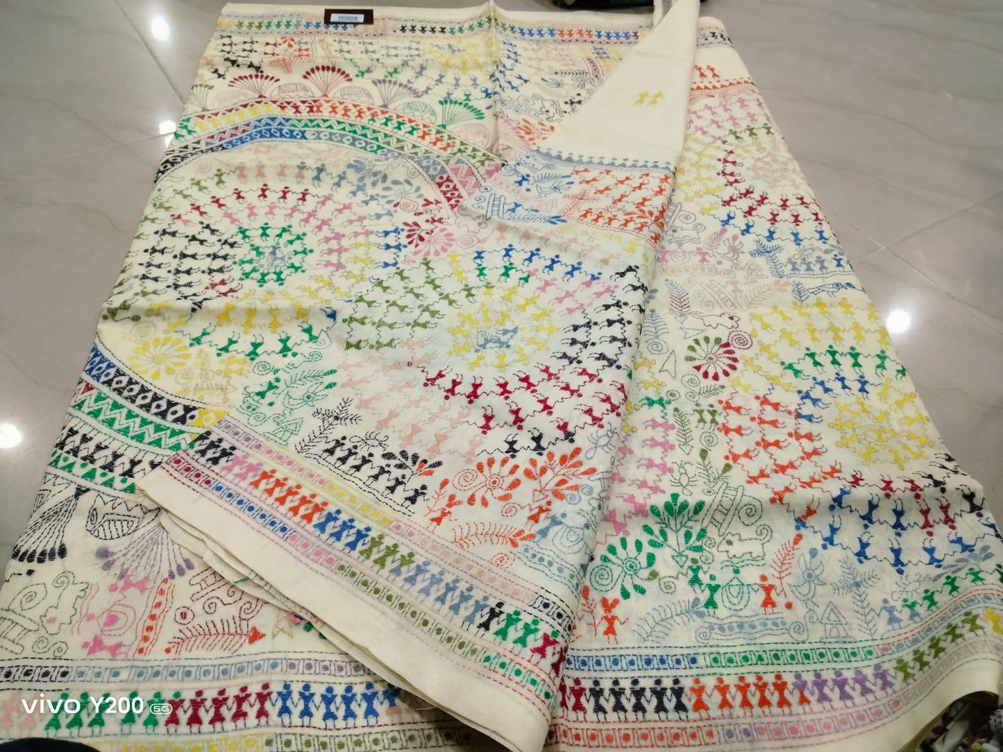 Silk Marked Kantha Stitch Saree on Tussar Silk