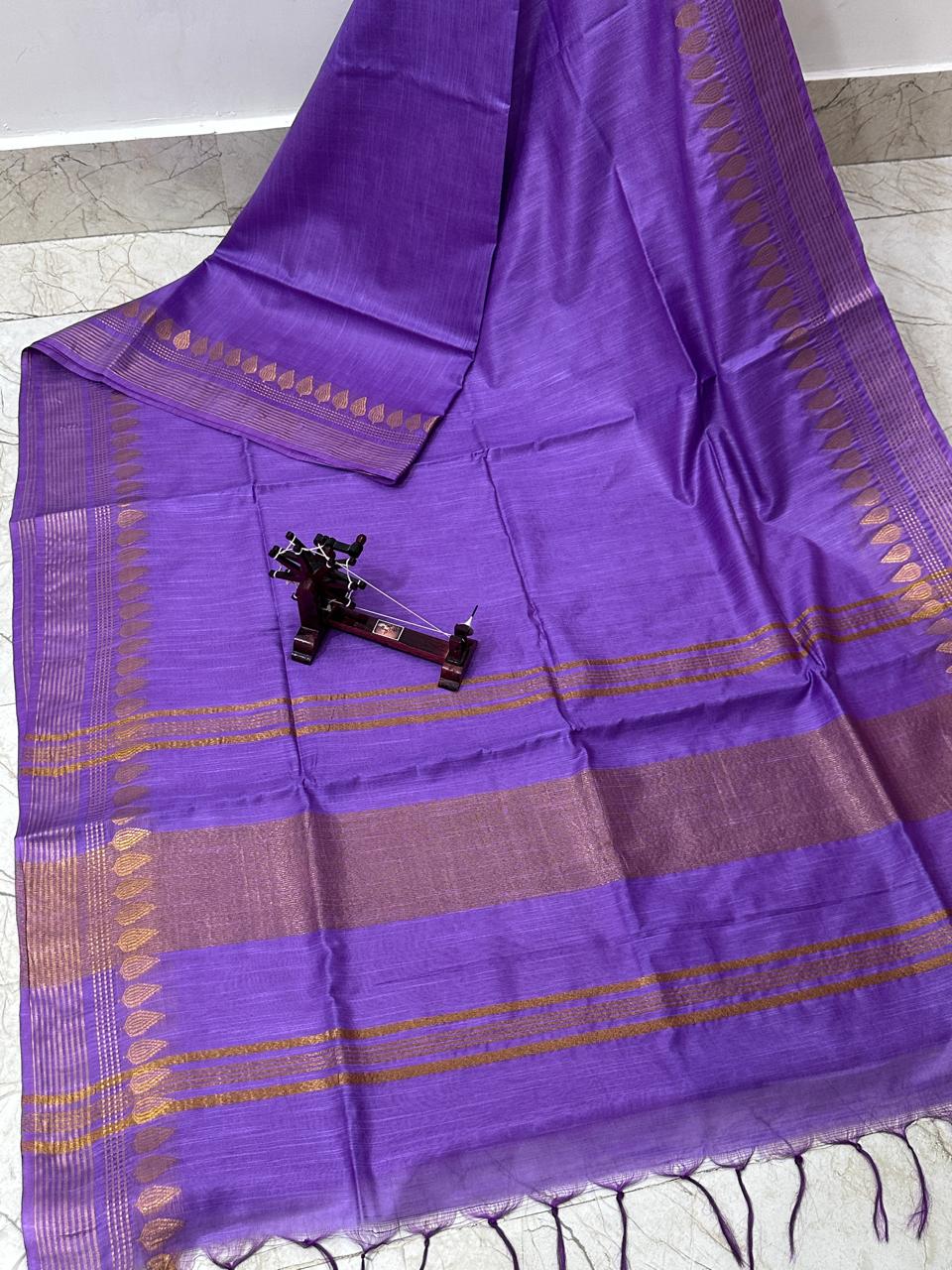 Semi tussar silk with banarasi zari border - silk saree
