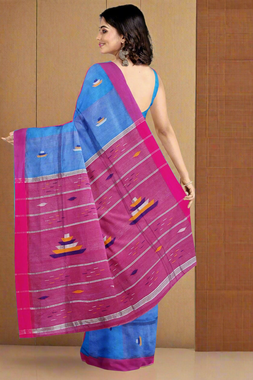 handloom saree with ship motif - handloom saree
