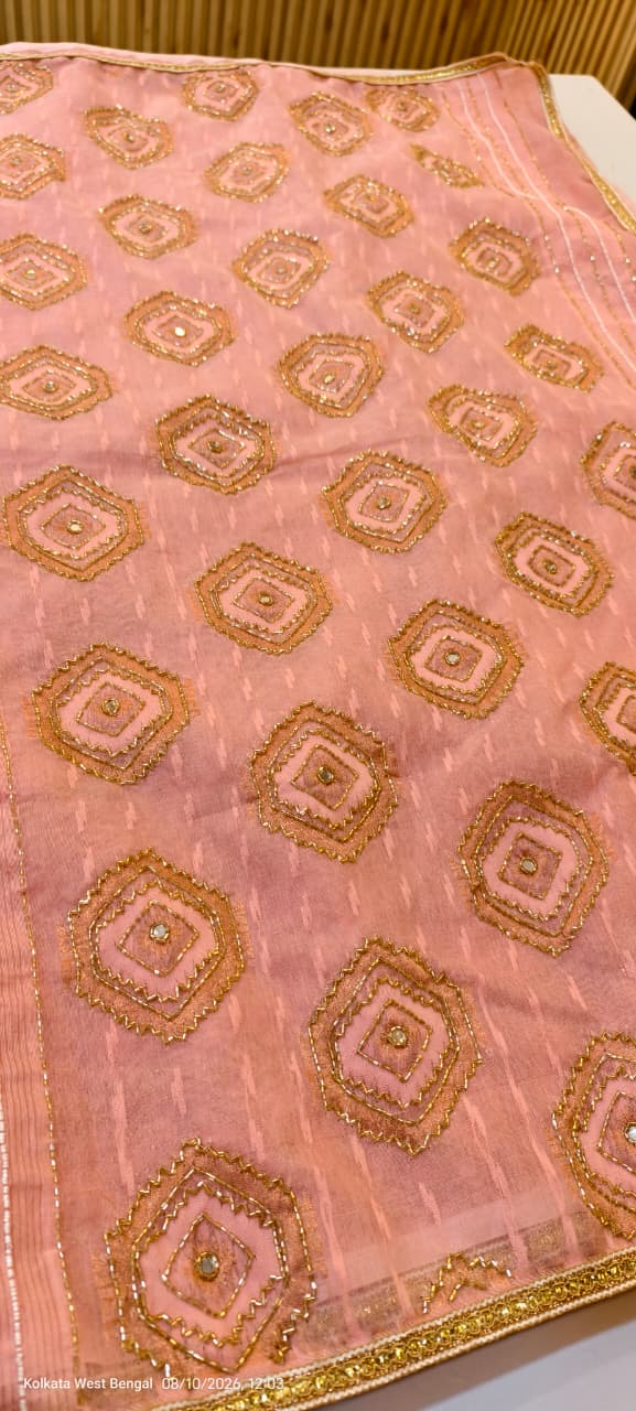 Kardana(karchupi) work on jamdani saree