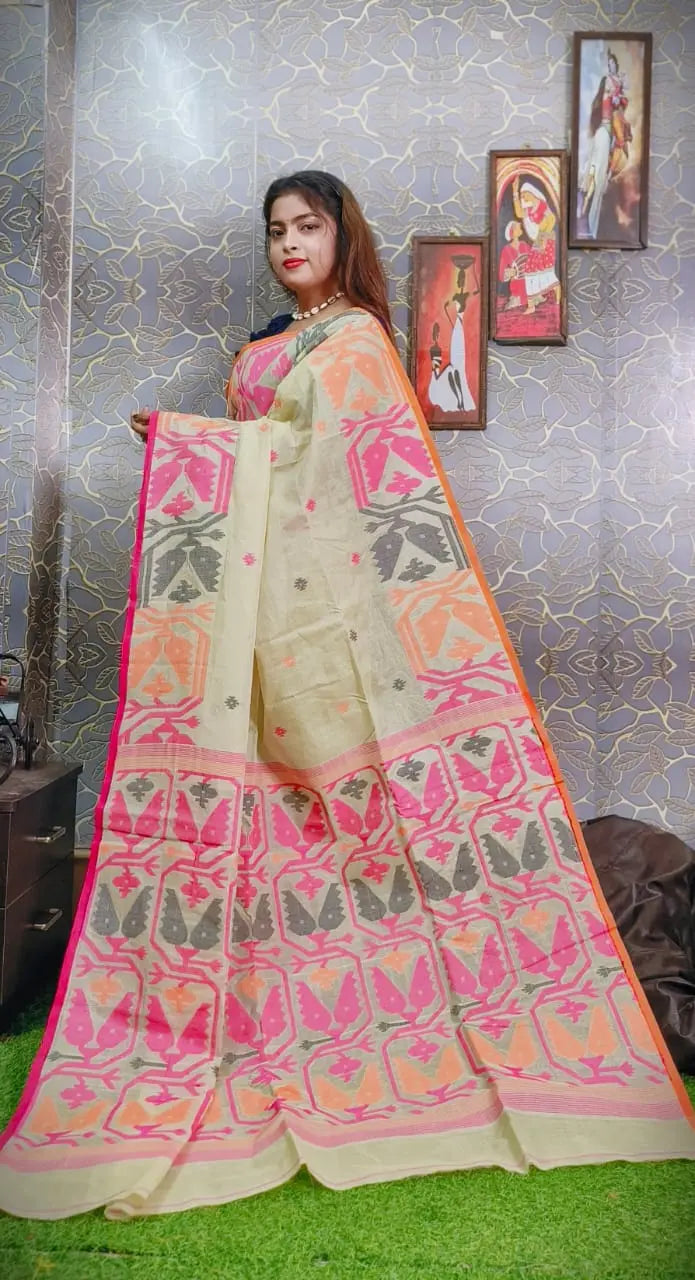 Tussar Jamdani Beige colour Putul's fashion