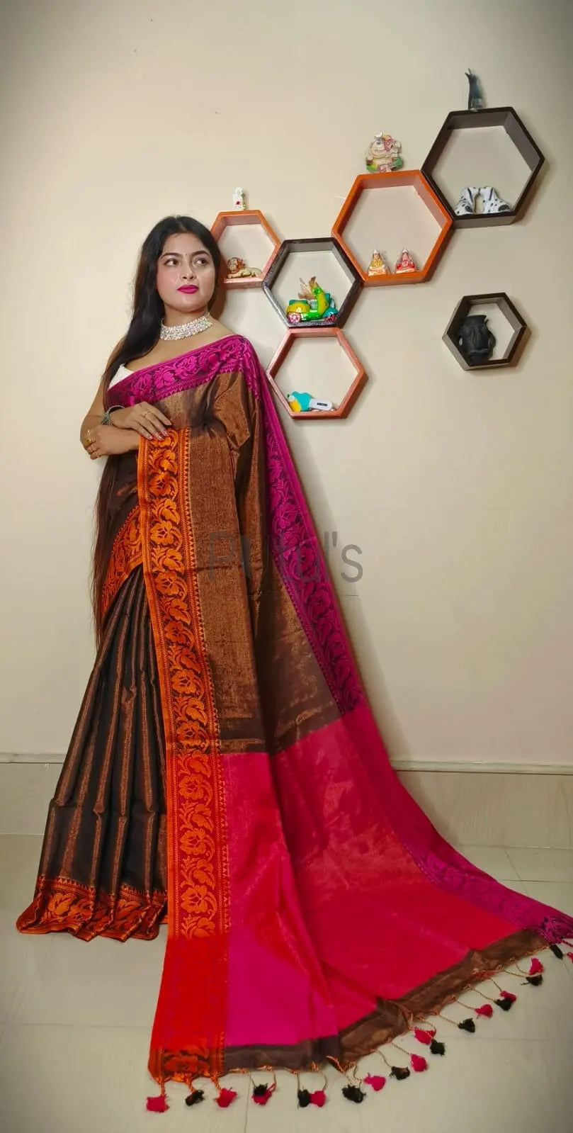 Ganga yamuna border tissue cotton saree bengalisaree Putul's Fashion
