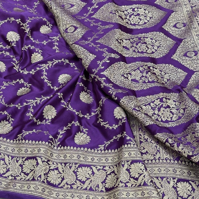Jaal Mashru katan silk saree Directly from Banaras - Purple - Mashru katan