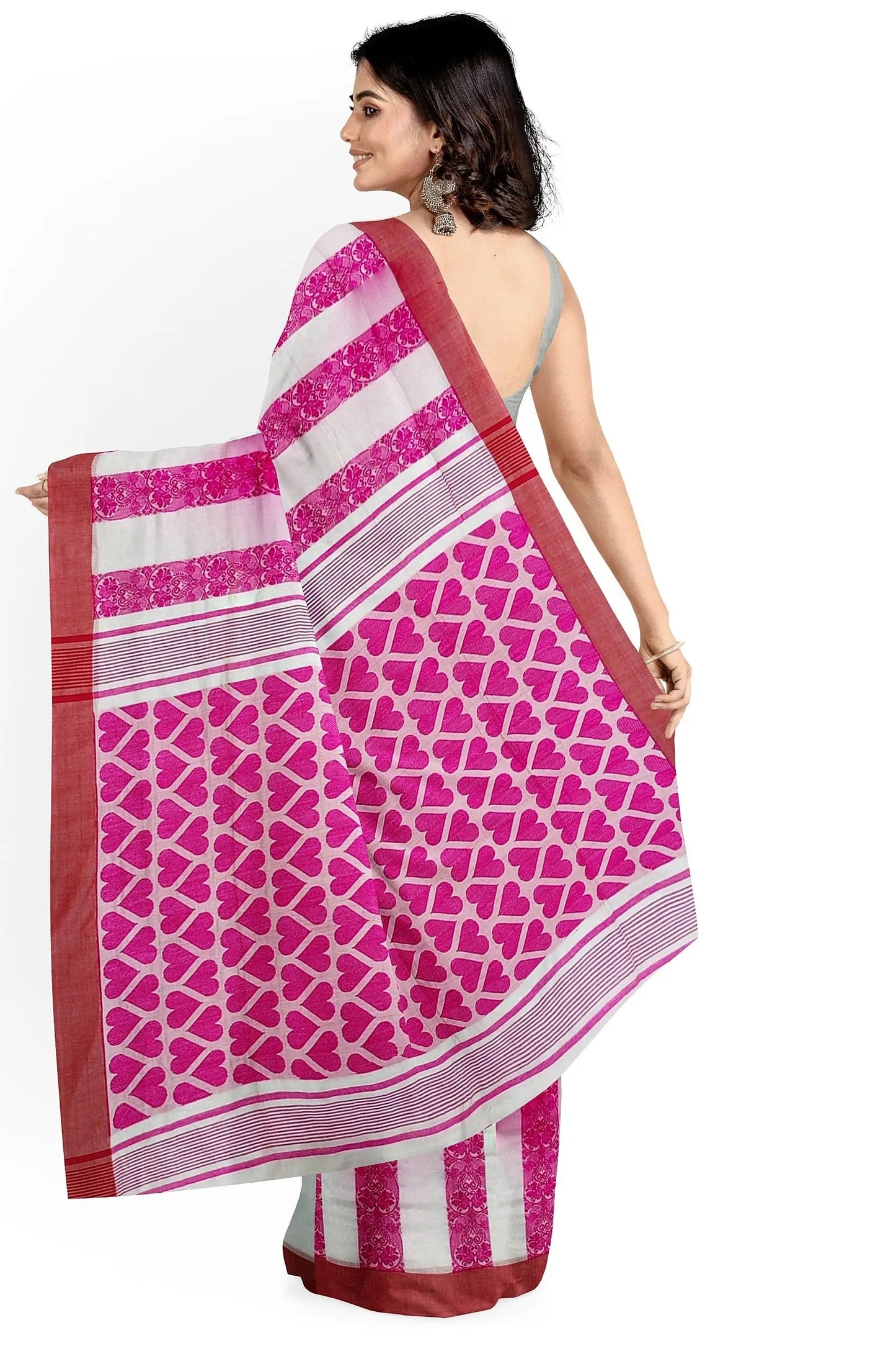 khadi cotton saree with saree with pink love Putul's fashion