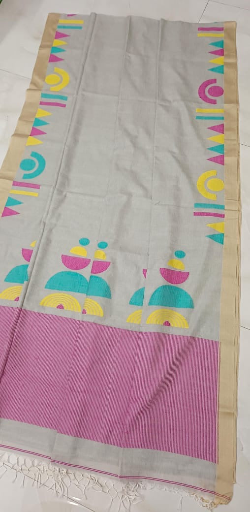 Premium quality cotton Jamdani saree for puja BP - Grey
