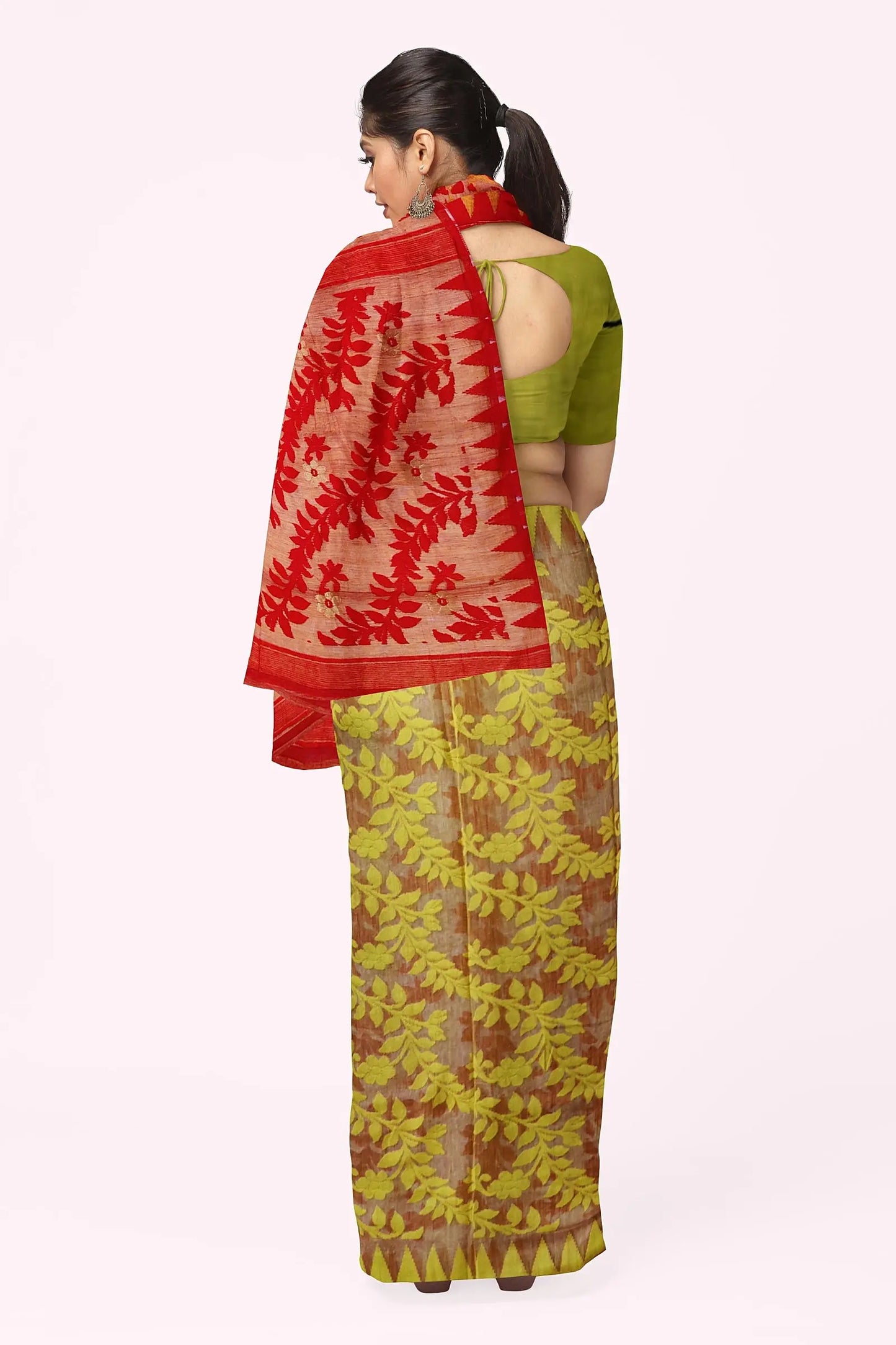 Bengal Dhakai jamdani saree (yellow red) My Store