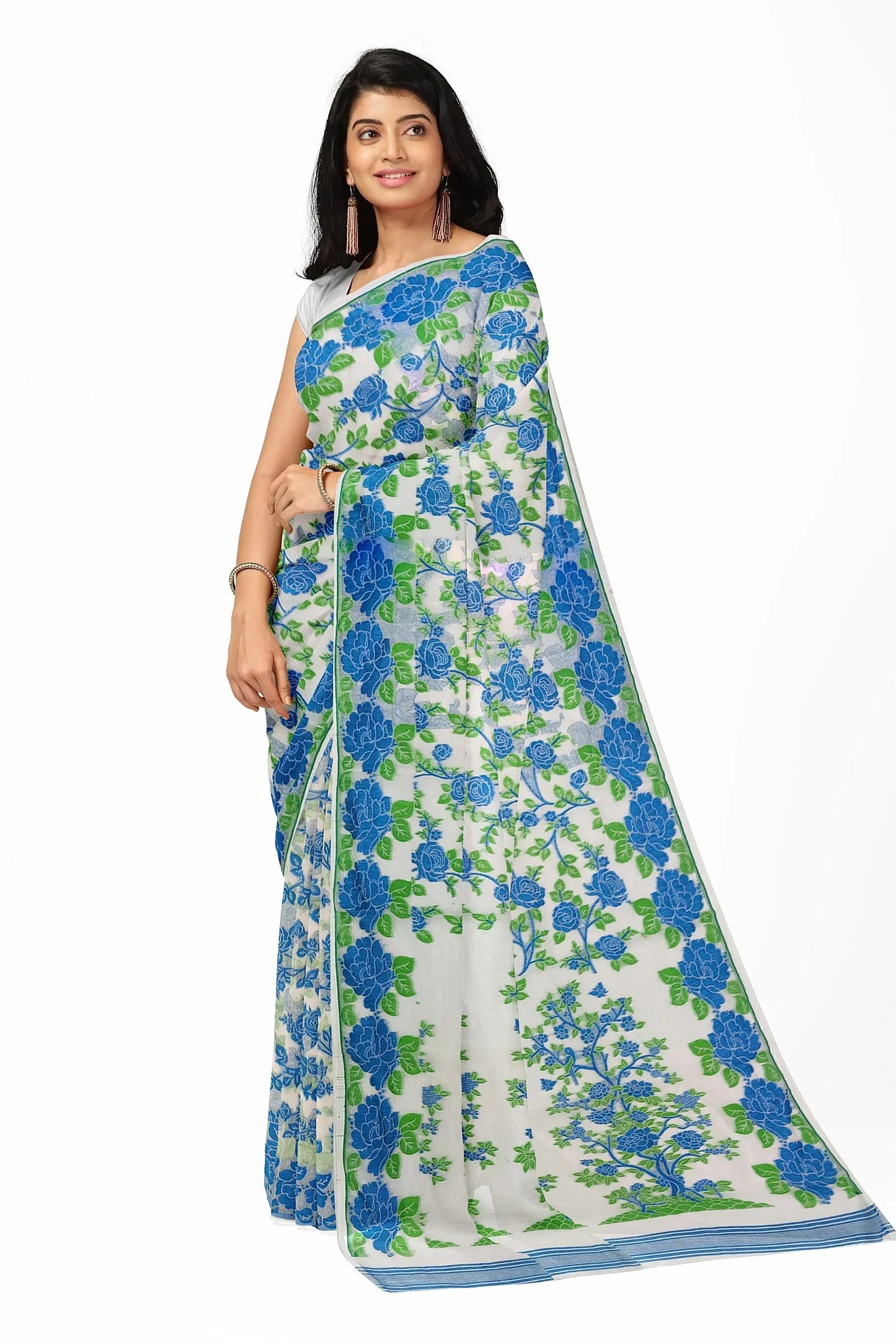 Bengal Jamdani Golap lata White