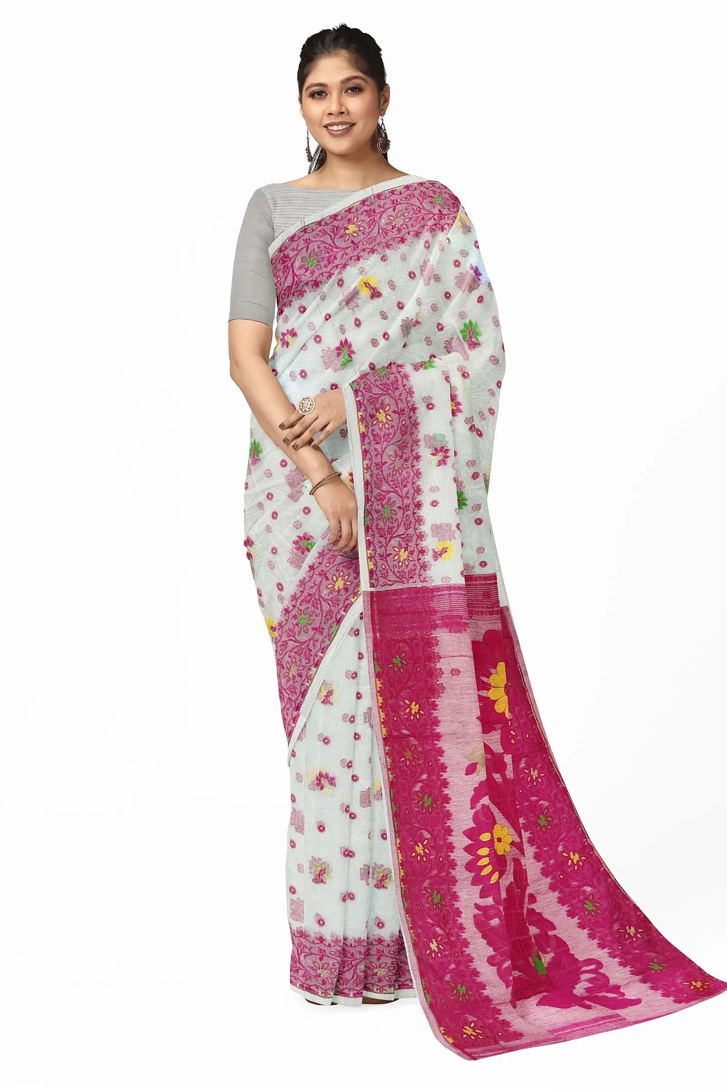 Bengal Jamdani Sunflower White