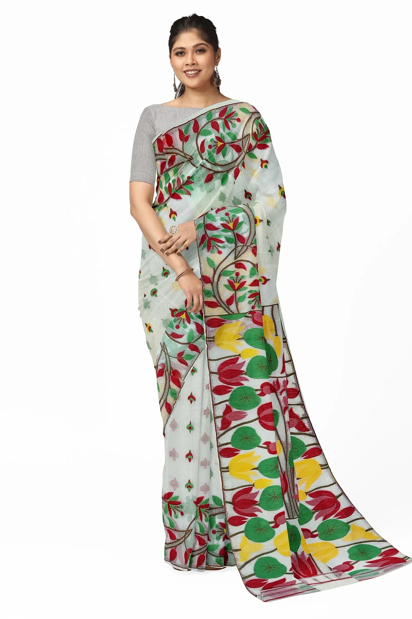 Bengal Jamdani Lotus White
