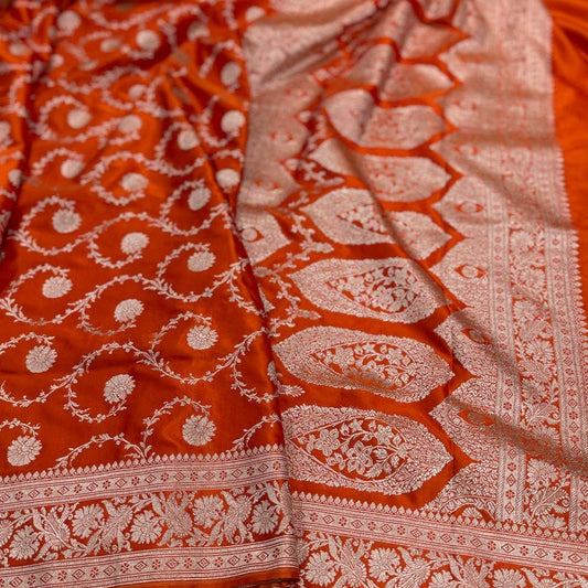 Jaal Mashru katan silk saree Directly from Banaras - Red - Mashru katan