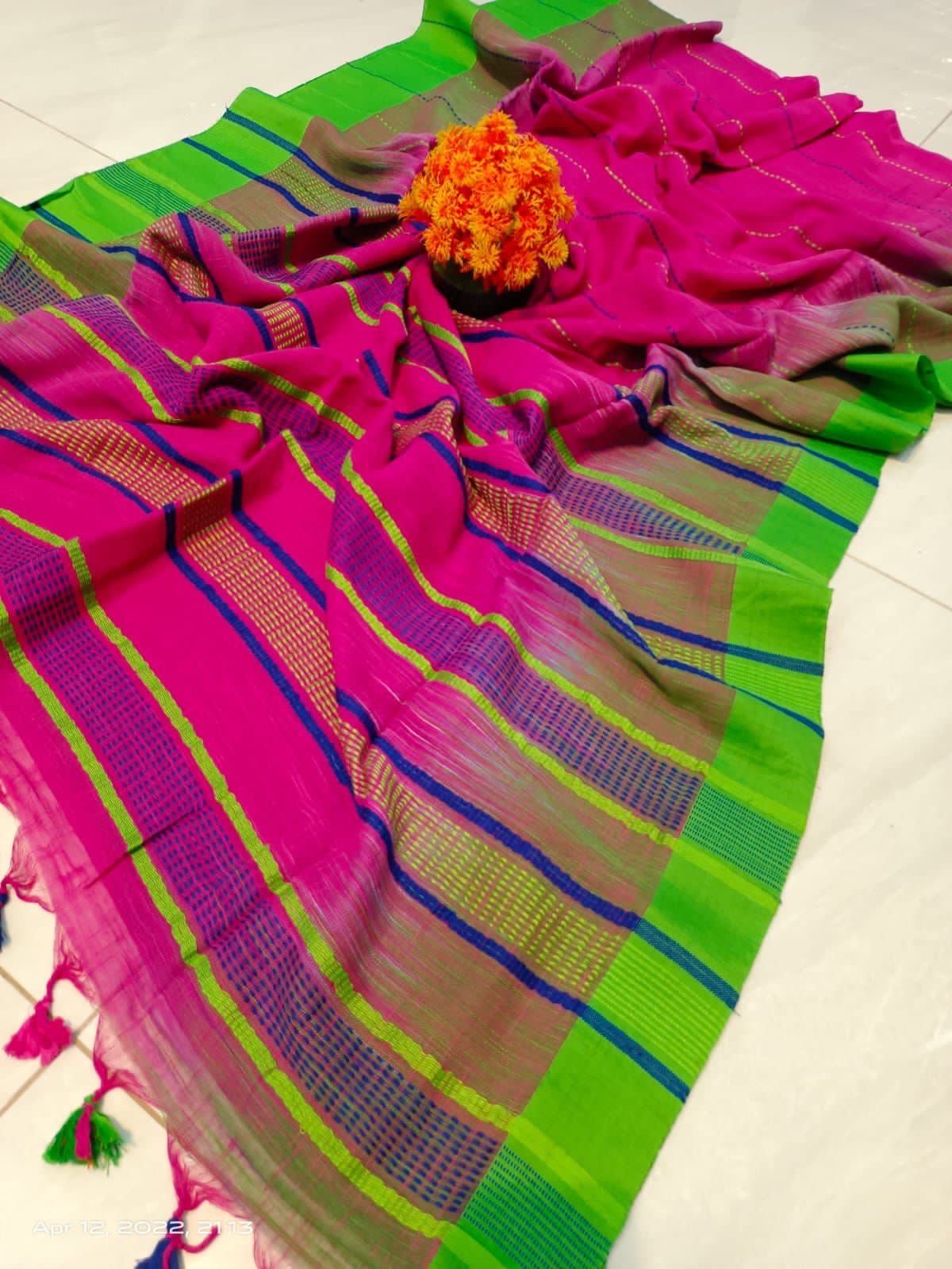 Ganga Yamuna border ikkat cotton saree