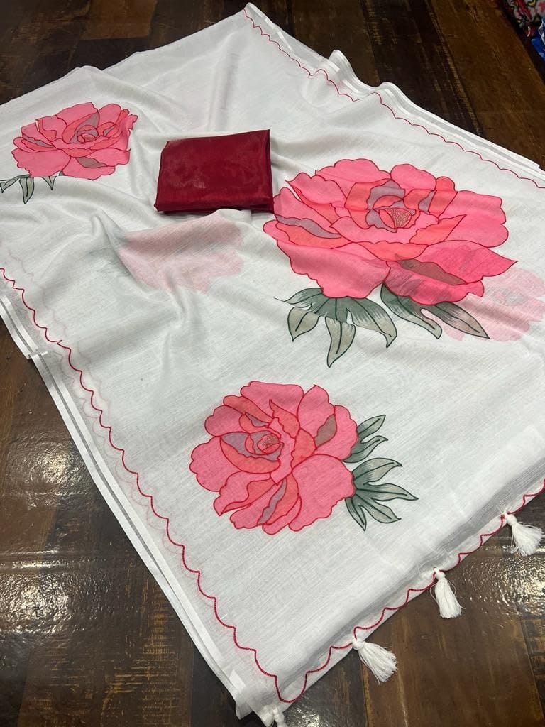 Linen digital print saree