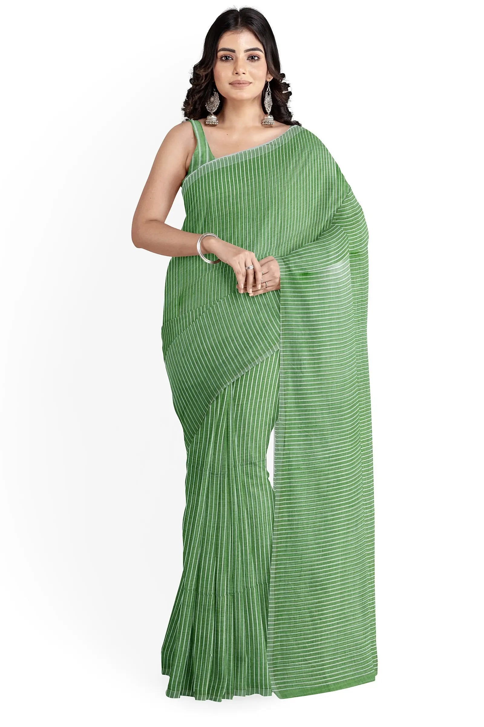 Cotton saree mini checks leafy greeen Putul's fashion
