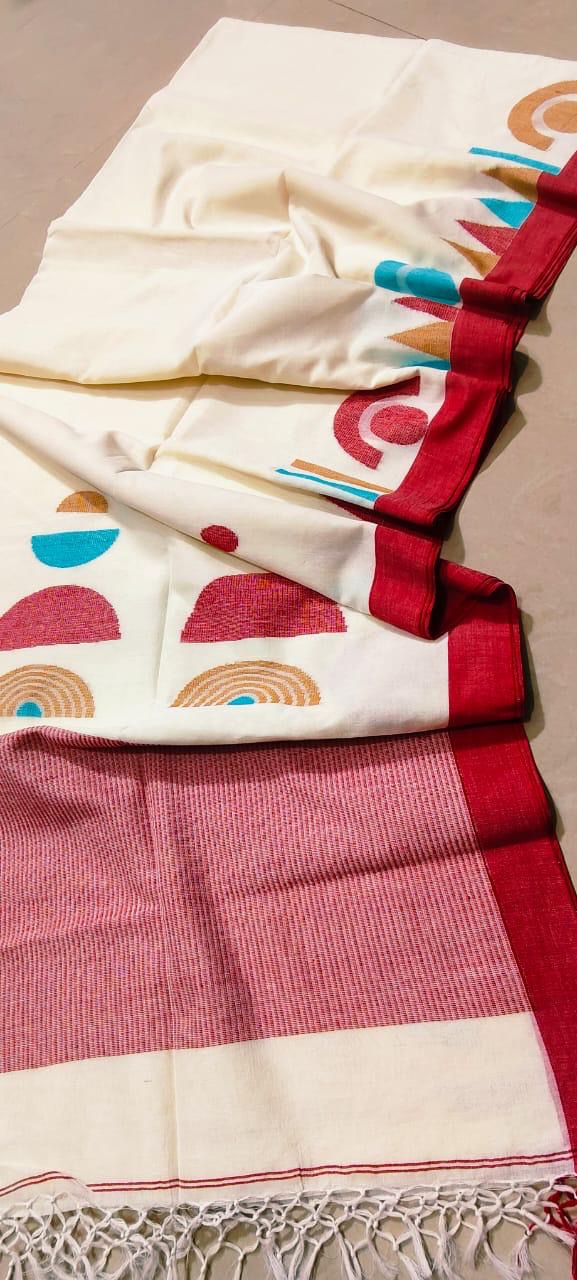 Premium quality cotton Jamdani saree for puja BP