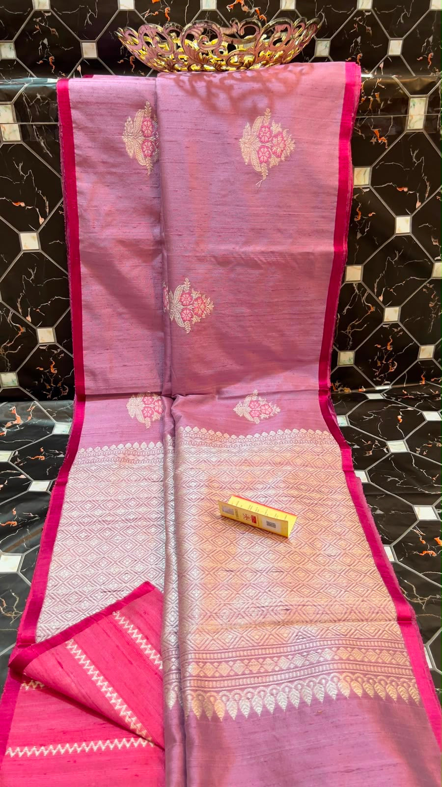 New yarn Raw silk with alfi boota and antique zari work and silk mark certified, Limited edition