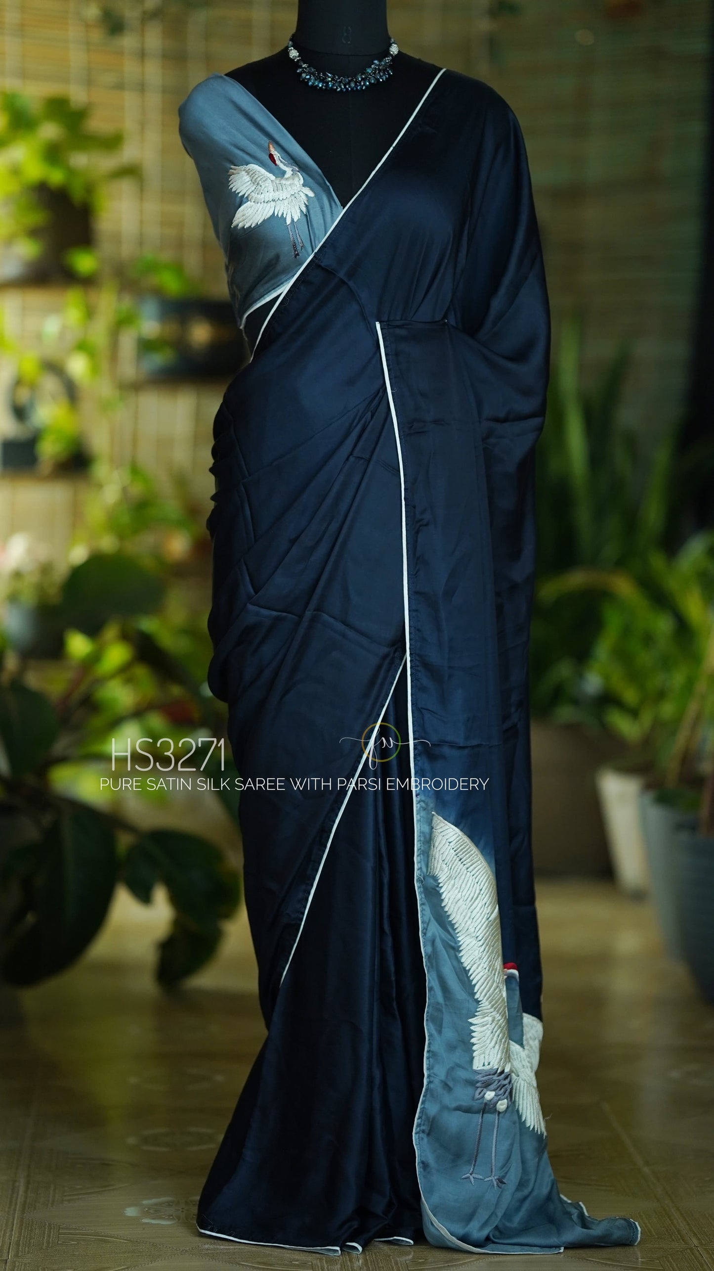 Parsi Gara Embroidery Satin Silk Saree