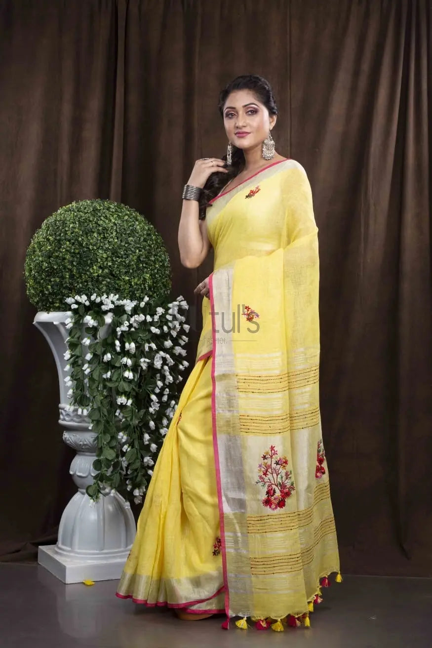 French knot soft linen saree of Bengal Putul's Fashion