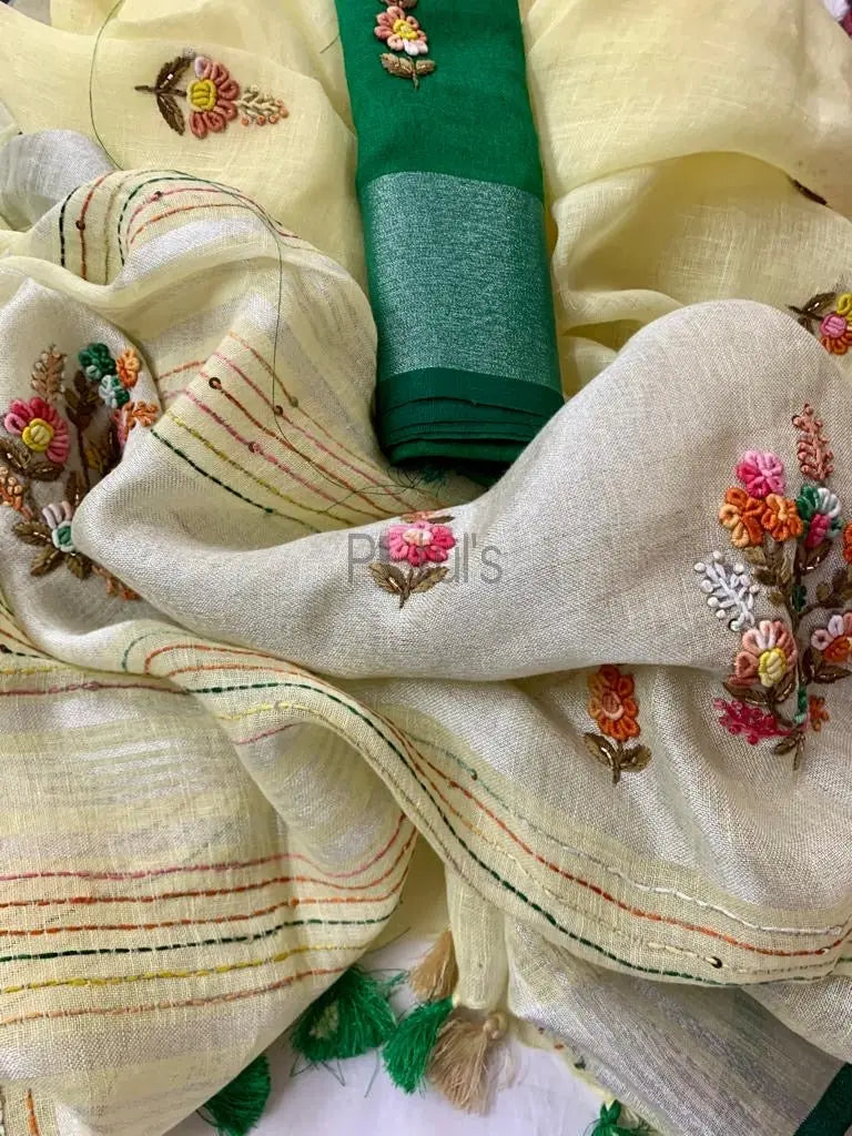 French knot soft linen saree of Bengal Putul's Fashion