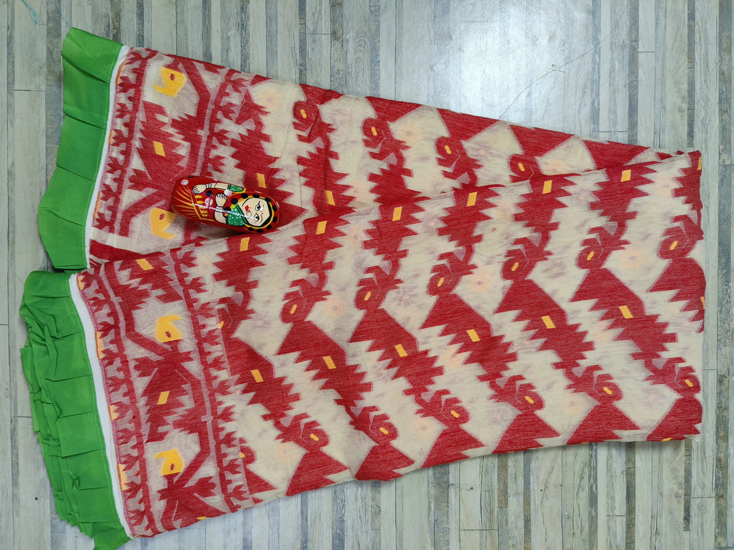 Bengal Jamdani Frill Cream Red