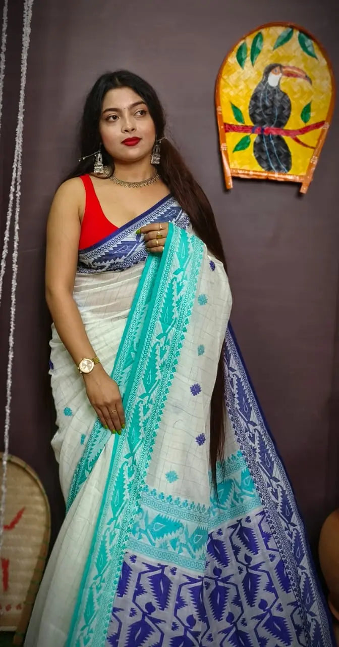 Ganga yamuna border cotton ikkat jamdani Putul's fashion