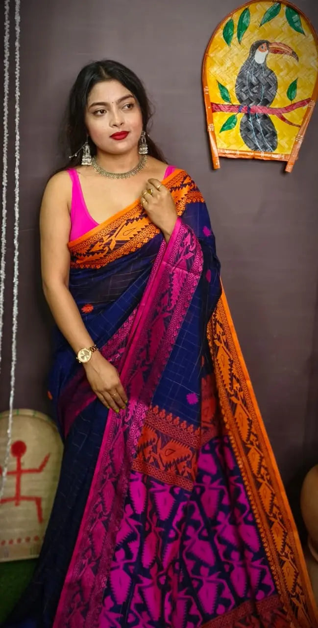 Ganga yamuna border cotton ikkat jamdani Putul's fashion