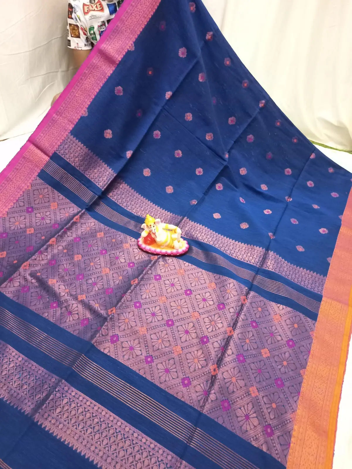 Mercerised cotton saree blue colour