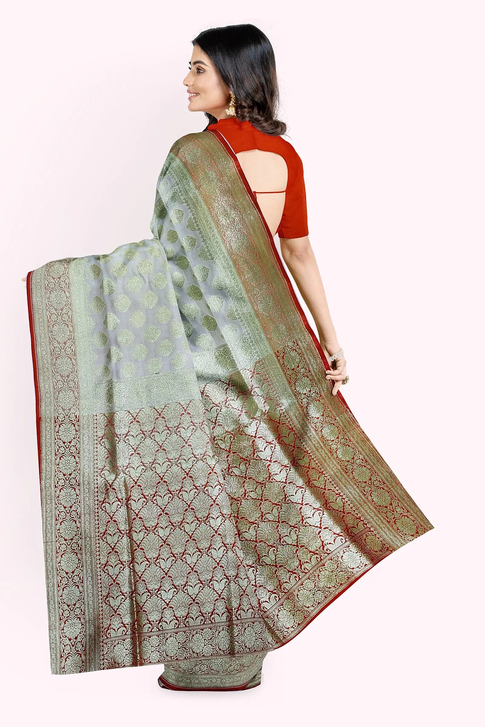 Katan Banarasi silk saree white orange Putul's fashion