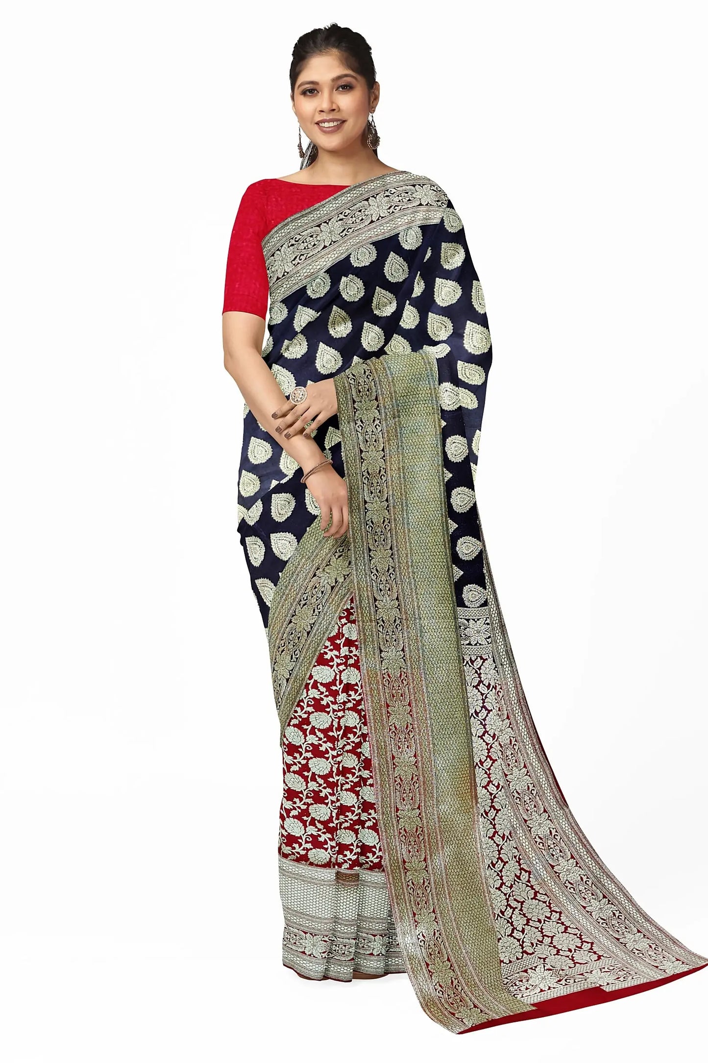 Katan benarasi silk navy red Putul's fashion