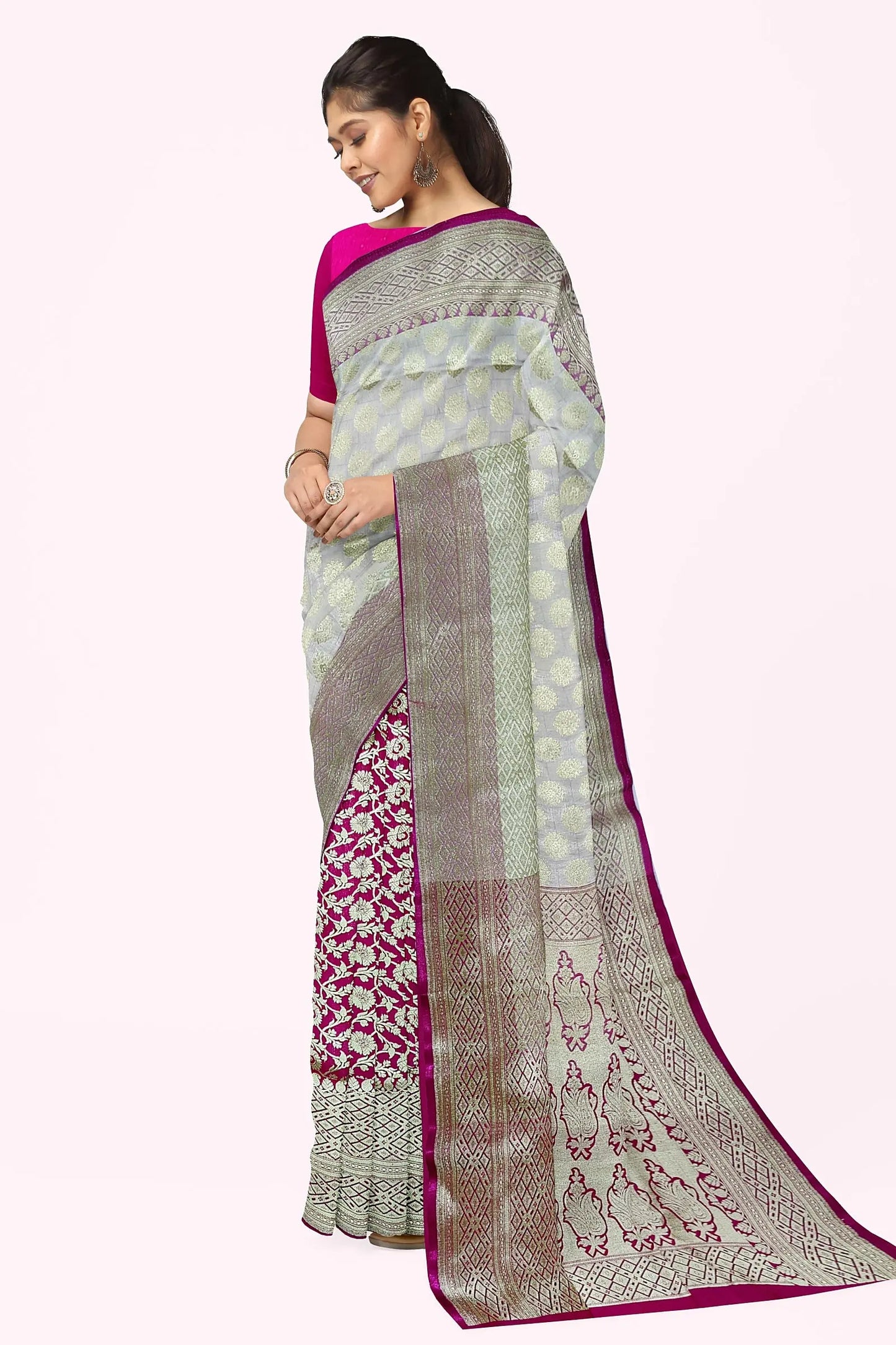 Katan benarasi silk saree white Rani Putul's fashion