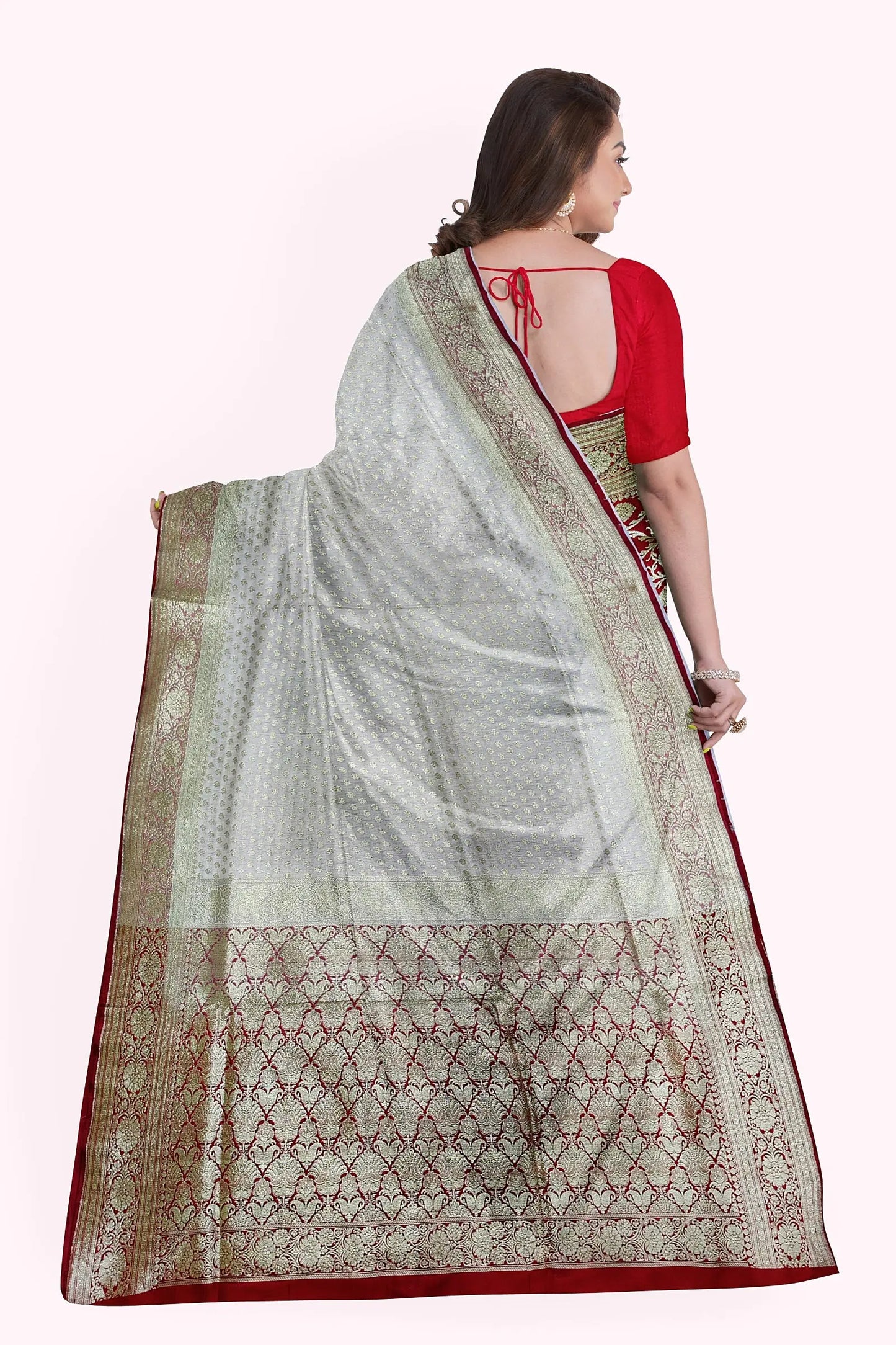 Katan benarasi silk saree white red Putul's fashion