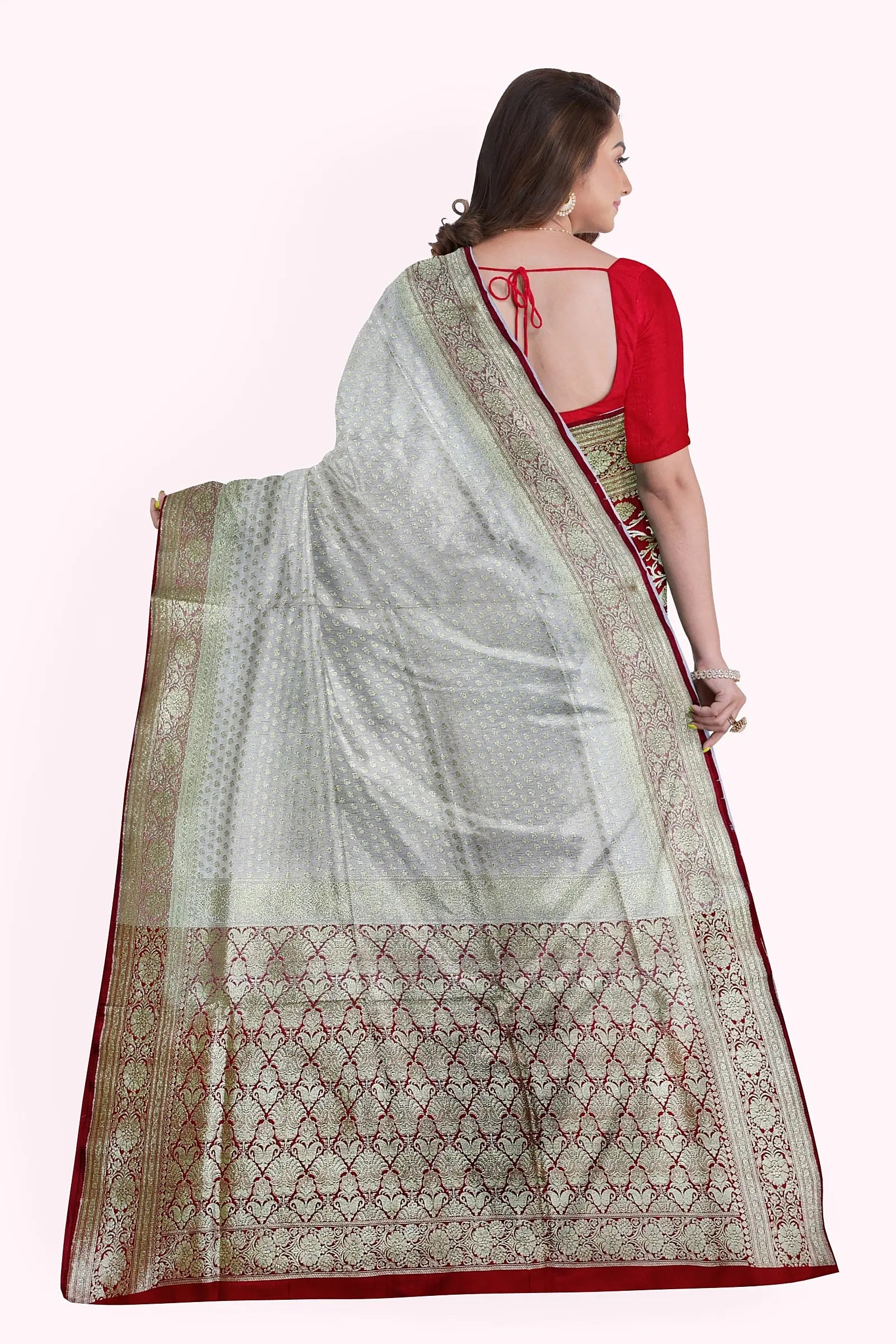 Katan benarasi silk saree white red Putul's fashion