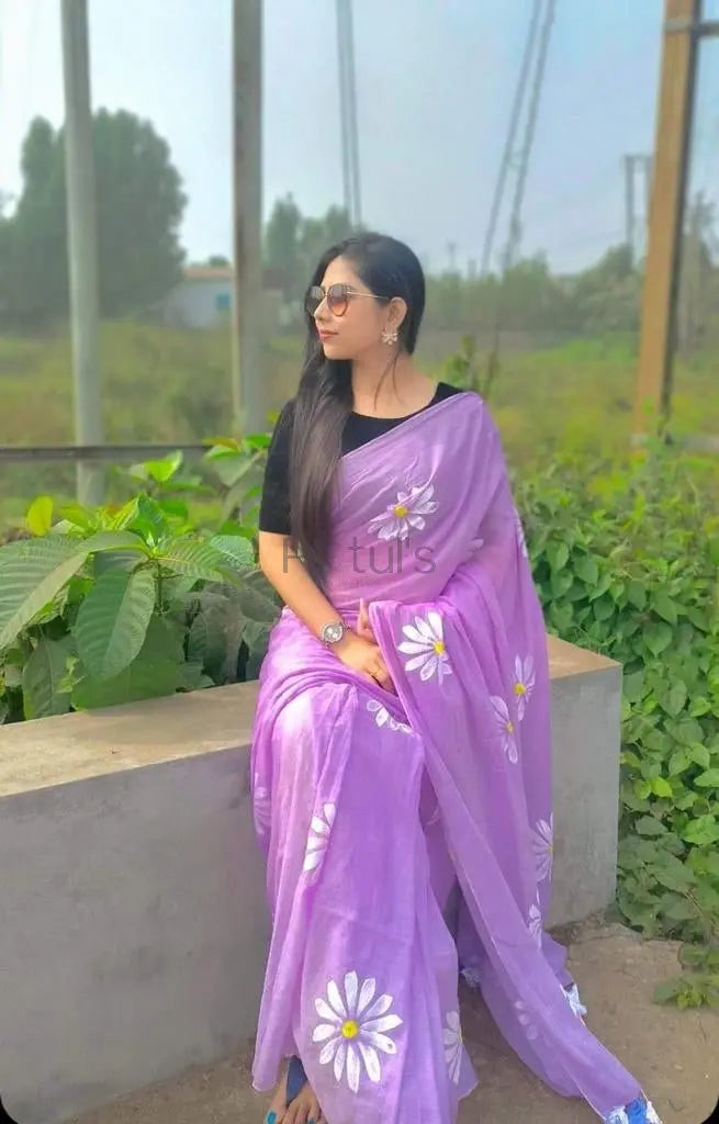 Khadi cotton saree handpainting saree chandramallika Putul's Fashion