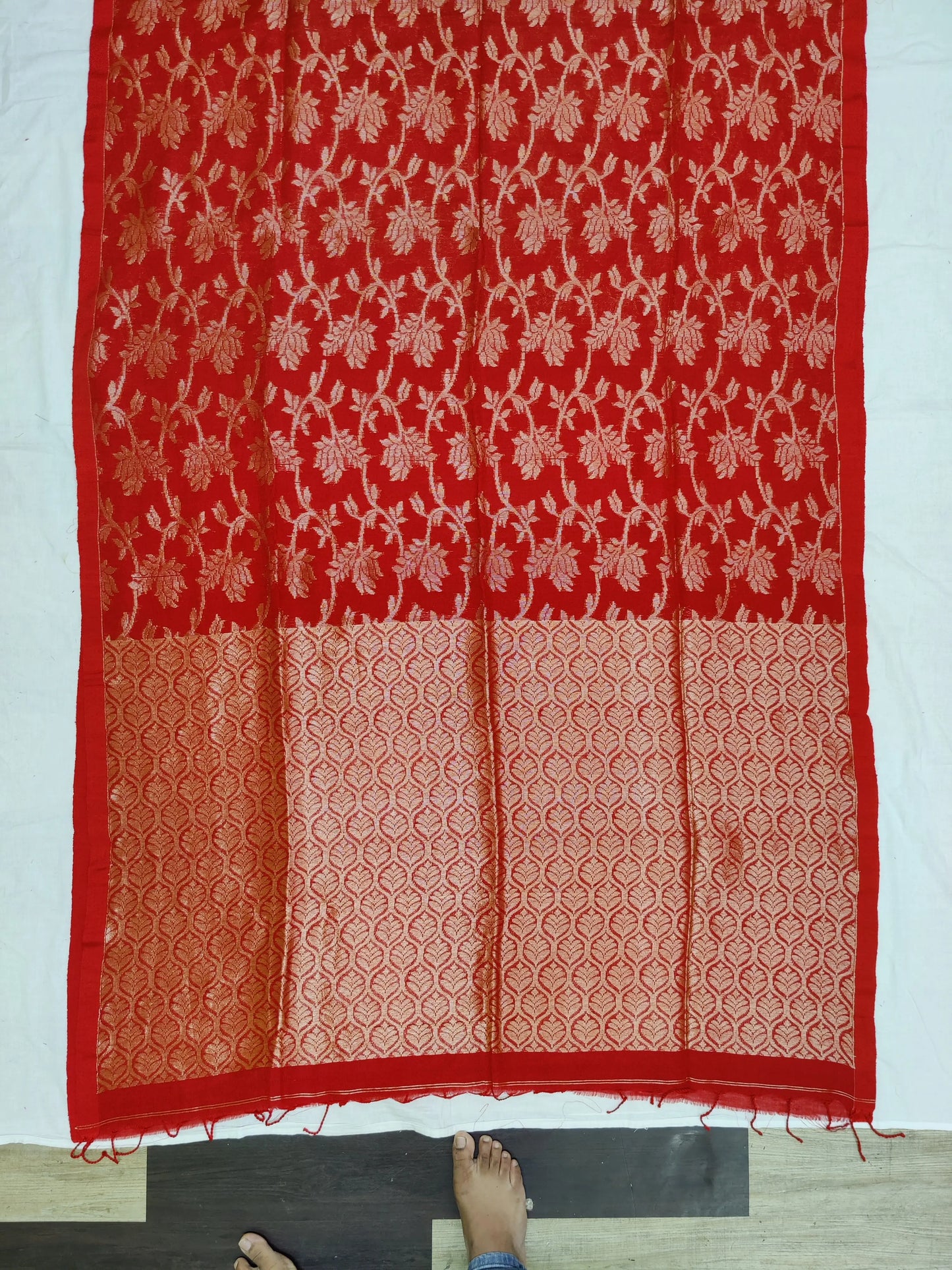 Linen Banarasi saree crimson red Putul's fashion