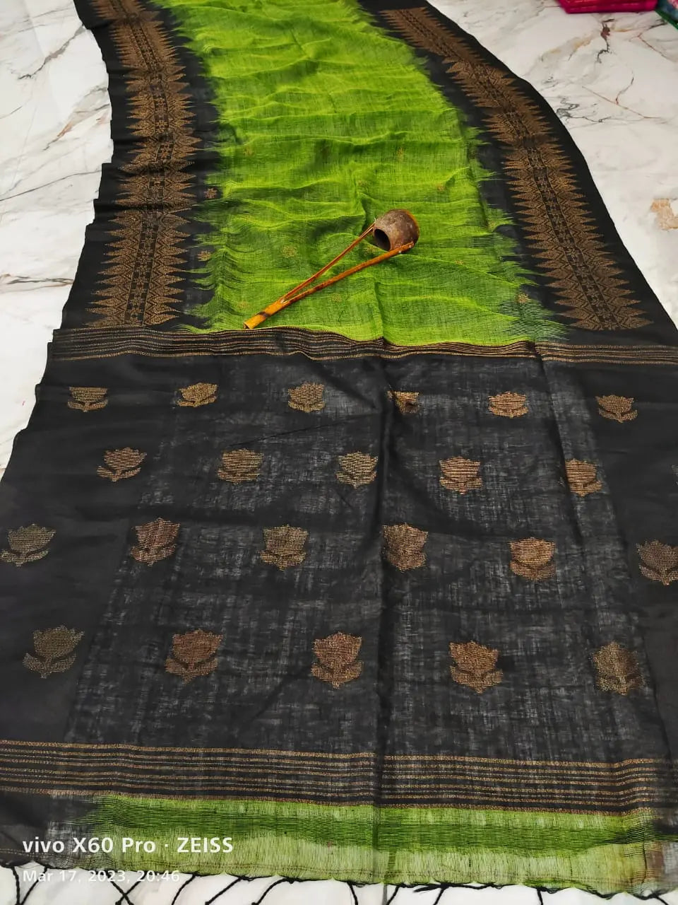 Linen Jamdani green My Store